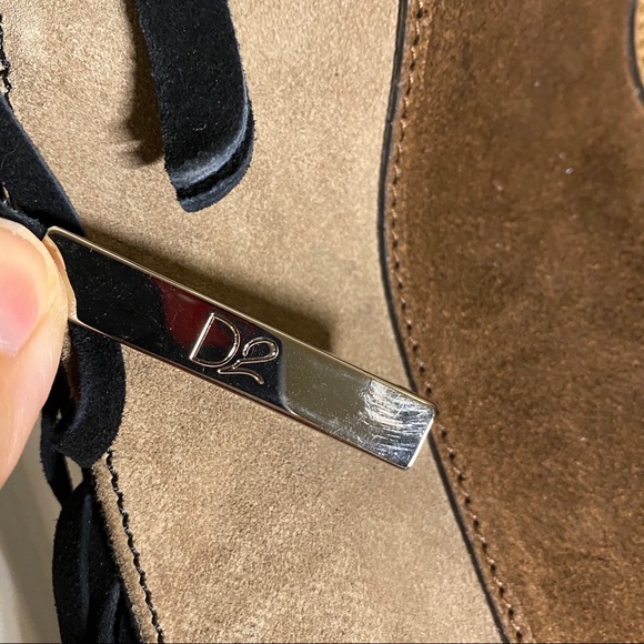 D2 - Italian Suede Brown & Black Fringed Handbag - Picture 4 of 5